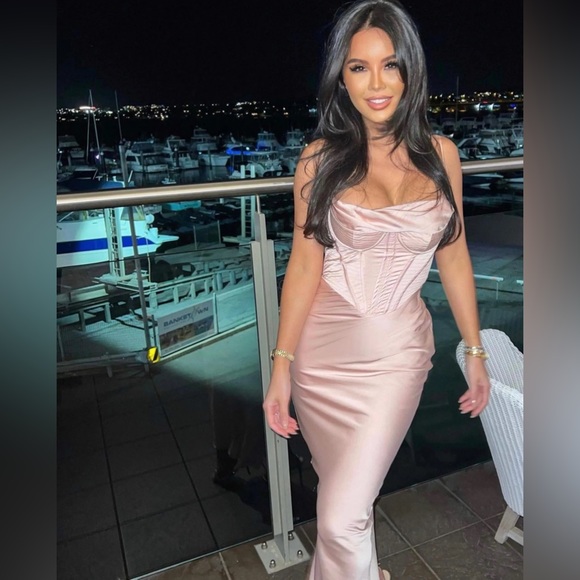 House of CB Charmaine BLUSH PINK CORSET MAXI DRESS